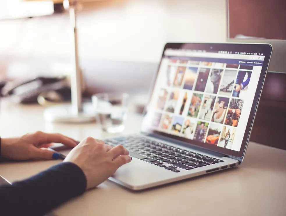Woman doing an online review for a website