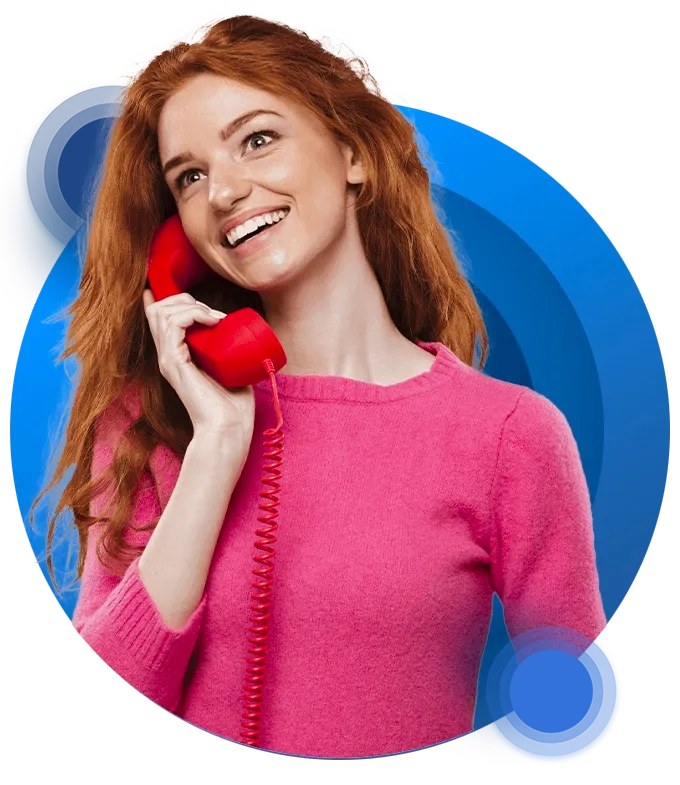 A girl making a business call with RTA's gigFAST VOICE service